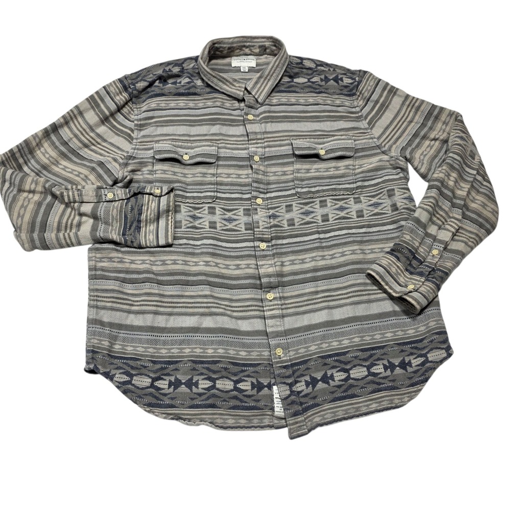 Lucky Brand Button Down Shirt Mens XXL Grey Aztec Southwestern Long Sleeve - Picture 8 of 8